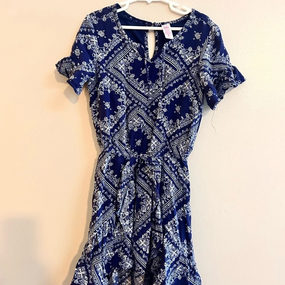 Justice Blue and White Flutter Sleeve Sundress